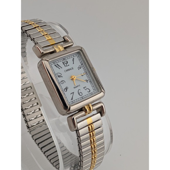 Carriage‎ Timex Women's Watch 19mm Case Two Tone Stretch Band- New Battery - Picture 2 of 7